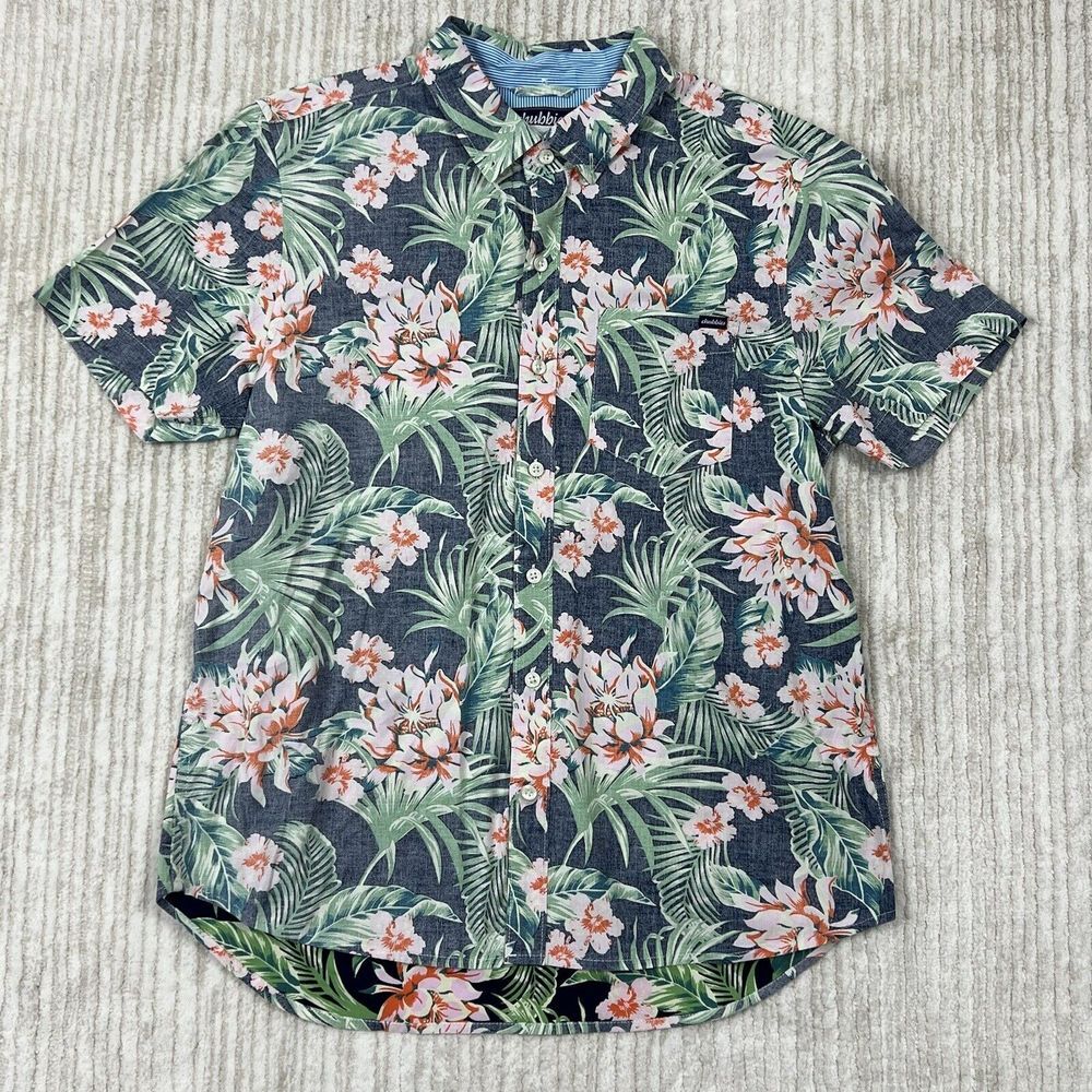 Chubbies Resort Wear Shirt Mens Small Blue‎ Hawaiian Floral Print Short Sleeve